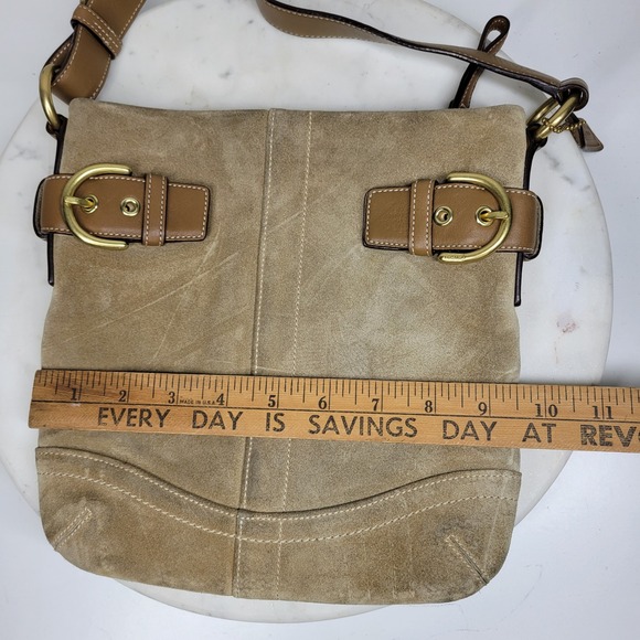 VTG Y2K Coach #3567 Small Camel Tan Suede Leather Buckle Accent Hobo - Picture 8 of 16